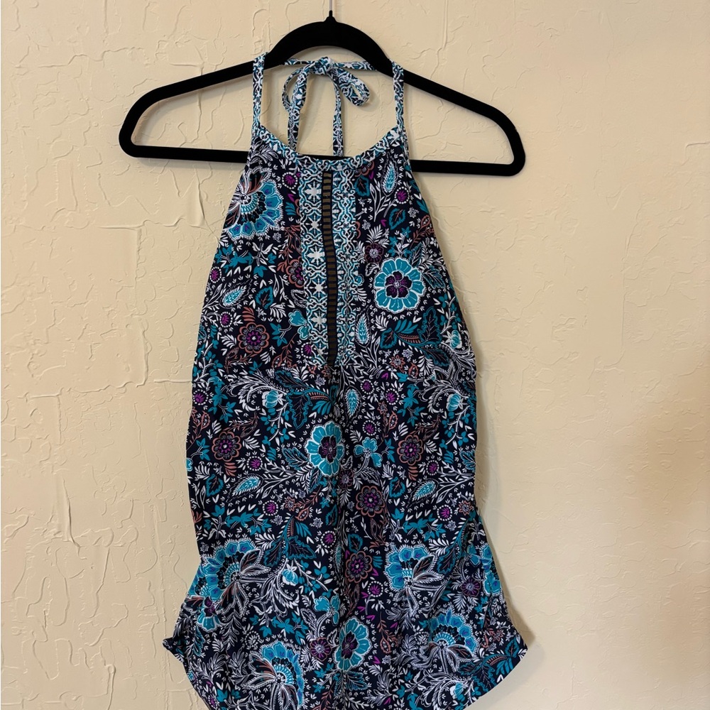 Floral Halter Swim Top in Blue and Purple